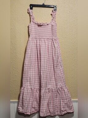 Pink Gingham Smocked Maxi Dress Size Large